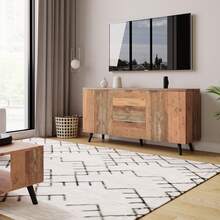 Sideboard TV Cabinet Brown Adjustable Shelves Vintage In Wood For Dining Room And Living Room - 棕色 - 查看 2