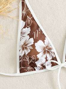 Conjunto de bikini de 3 piezas con estampado floral estilo vacaciones para mujer, con falda mini de capas - Multicolor - Ver 5