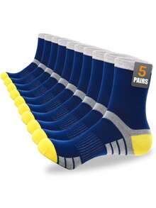 5 Pairs Men's Fashion Colorblock Mid-Calf Sports Socks, Moisture-Wicking Breathable Athletic Socks, Suitable For Running, Fitness Training And Casual Daily Wear - Multicolor - View 6
