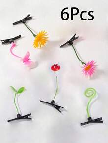 6 Peças Conjunto de Presilhas de Cabelo Fofas com Plantas, Formato de Cogumelo e Broto, Roupa Fofa para Festa, Roupa de Volta às Aulas. Adequado para Halloween, Escola, Natal, Festa e Uso Diário - presilha de cabelo - Visão 10