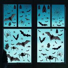 Halloween Static Cling Black Spider & Bat Silhouette Window Decals, Holiday Party Home Decor Self-Adhesive Spider Web PVC Stickers - Cartoon Spider - View 4