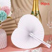 1/96pcs White Origami Folding Fans, Suitable For Wedding Use. These White Folding Fans Feature A Heart-Shaped Origami Pattern, Making Them An Ideal Decoration For Wedding Guests, And Also Suitable For Bridal Photography, Party Favors, Banquets And Wedding Ceremonies. As Part Of The Wedding Accessory Series, These Elegant Handheld Paper Folding Fans Are The Perfect Gift For The Summer Back-To-School Season. - A - View 13