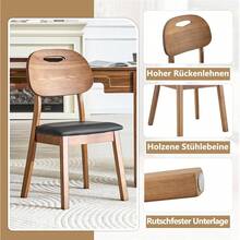 Modern Style Dining Chair Set (2 Pieces) / Oval Solid Wood Dining Chairs With Backrest / Wooden Chairs With Carrying Handles / Upholstered Kitchen Chairs / Suitable For Dining Room And Living Room - 黑色+胡桃木色 - 查看 4