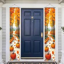 1 Pair (11.8_70.8 Inches_30_180 Centimeters), Polyester Material, Autumn Harvest Festival Thanksgiving Theme Decorative Couplets, Welcome Porch Banner With Maple Forest Background - Multicolor - View 3