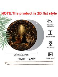 1pc Halloween Forest Witch Aluminum Hanging Decoration, 2D Flat Gothic Style Halloween Decoration, Halloween Gift, Gift For Witch Lovers, Home, Room, Entryway, Party, Cafe Decoration - Round - View 2
