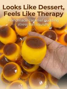 Caramel Pudding Stress Ball, Soft Chewy Beads, Non-Rebound Handmade Filling, Adult Anxiety Relief, Party Favor, Squeeze Toy, Cute Realistic Food, Soft Sticky Silicone Dessert - Multicolor - View 3
