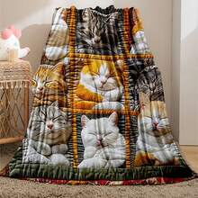 1pc Cat Flannel Blanket, Novel Flannel Blanket, Soft And Comfortable For Nap, Office, School, Home, Picnic, Travel, Gift - Mocha Brown - View 3