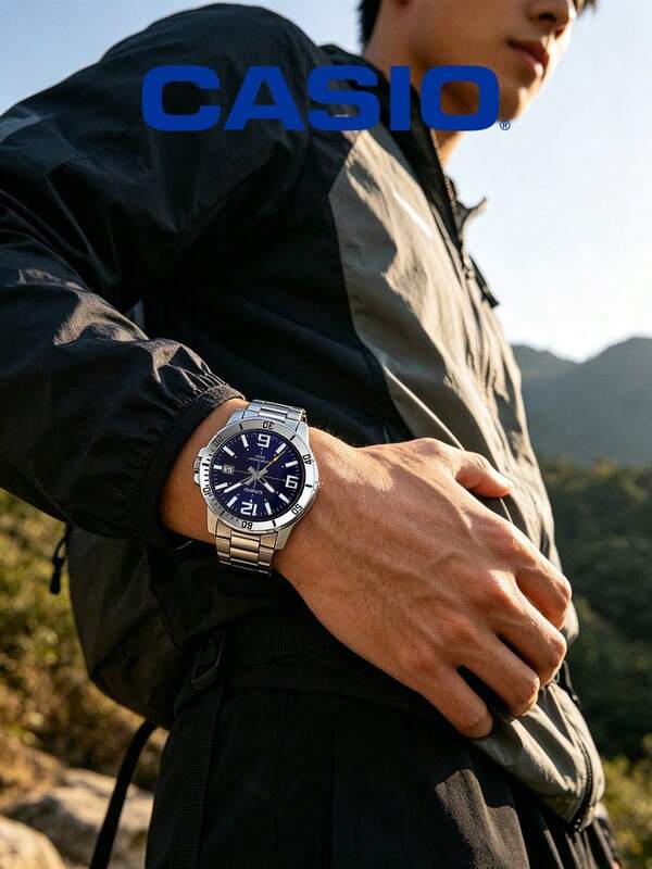 Set de regalo de relojes para hombre CASIO MTP-VD01D-1B & W-218H-3A, resistentes al agua 50M, de cuarzo, acero inoxidable, digital, deportivos, de resina, para muñeca