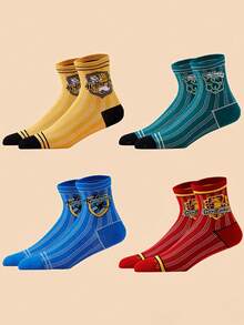 Warner Bros 1/4 Pairs Harry Potter Breathable House Socks, Vintage Collegiate Style With Hogwarts House Pattern, Perfect Gift For Halloween And Christmas - Multicolor - View 4