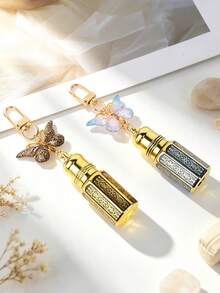 1pc Mini Butterfly Keychain Empty Refillable Perfume Roller Ball Bottle, Luxury Gold Embossed Essential Oil Roller Bottle, Portable Travel Pocket Size Cute Pendant Keychain, Cosmetic Sample Storage, Birthday Gift For Her, Travel Essential - Multicolor - View 8