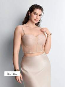 Slumbrini Plus Size Women Beige Mesh Corset Bra - Comfortable Breathable Detachable Strap Design Waist Cincher - Beige - View 2