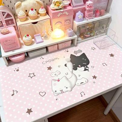 Leather Desk Pad Protector Full Screen Polka Dots Star Music Notes Gradient Pink Angel Black White Kitten Halloween Japanese Amine Angel Y2K Kawaii Mouse Pad Office Desk Mat Waterproof Non-Slip PU Desk Blotter Pad