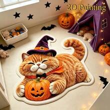 1pc Halloween Pumpkin Cat Decorative Rug, Living Room Small Rug, Bedroom Rug, Living Room Home Decor, Outdoor Rug, Washable Rug - Multicolor 1 - View 4