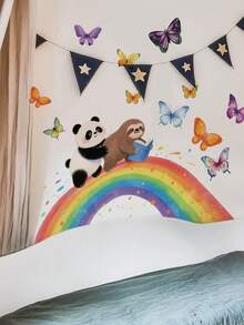Dreamy Rainbow Series Removable Wall Stickers Panda Sloth Floral Fairy Multiple Styles Waterproof PVC Self-Adhesive Decals For Bedroom Bathroom Kindergarten DIY Princess Nordic Style Cute Home Decor - Wall Stickers - View 4