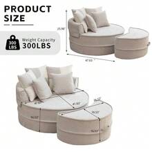 Round Sofa With 5 Cushions And Ottoman For Living Room And Bedroom - 灰色 - 查看 3