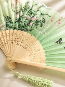 1pc Chinese Style Bamboo Bone Folding Fan, Portable Foldable Small Fan, Hanfu Dance Photo Prop/Summer Cooling Carry-On Small Fan/Home Decor Folding Fan/Travel Essential/Fan/Wedding Gift - Multicolor - View 7