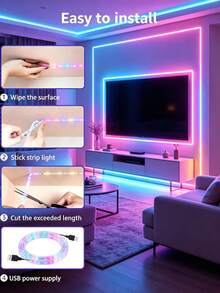 Living Room LED Light Strip, 44-Key Infrared Remote Control, USB Powered Self-Adhesive Cuttable TV Backlight, 1m To 30m Optional, Suitable For Home Bedroom Cabinet Holiday Decoration, TV Background RGB LED Light Strip, Monitor Backlight Decoration, 5V USB Powered Lighting, Suitable For TV/Monitor, Home Theater, Indoor Bedroom, Gaming Room And Home Decor. - Multi-color light - View 5