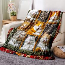 1pc Cat Flannel Blanket, Novel Flannel Blanket, Soft And Comfortable For Nap, Office, School, Home, Picnic, Travel, Gift - Mocha Brown - View 2