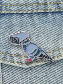 Funny Camera Pigeon Enamel Brooch Surveillance Meme Abstract Bird Metal Pin For Backpack Jacket - Dusty Blue - View 4