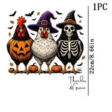 1/2/3pcs Stiker Transfer Panas Pola Kerangka Ayam Halloween, Desain DIY Kerajinan Perekat Cetak Kaos Jaket Sarung Bantal Pakaian Stiker Transfer Panas Tempel Setrika - Beraneka warna - View 9