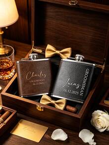 1pc Personalized Leather Flask, Customized Flask, Boyfriend Gift, Birthday Gift, Boyfriend Birthday Gift, Customized Leather Flask, Engraved Leather Flask, Groomsman Personalized Flask, Unique Groomsman Gift, Wedding Bachelor Party Proposal Gift - Multicolor - View 3