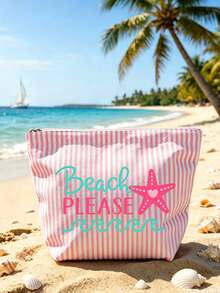 Women's Summer Beach Travel Tote Bag Set - Vintage Striped Tote Bag With Matching Mini Bag - Large Canvas Pink And White Striped Shoulder Bag With Starfish And Letter Print, Foldable Canvas Shoulder Bag, Summer Essential Waterproof And Sand-Resistant Travel Bag, Perfect For Beach Trips, Pool Days, Shopping And Daily Use, Suitable For Women, Travelers And Beach Lovers, Ideal For Spring Break And Gifts, Teacher's Day, Birthday Gifts - Multicolor - View 6