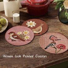 1/4PCS New Style Coffee Table Placemats, Faux Woven Print Heat-Insulated Coasters, Round Coffee Cup Coasters, Creative Tea Mats, Round Placemats, Washable Heat-Resistant Anti-Scald Anti-Slip Table Mats For Home Dining. 3 Sizes Available: 12*12cm 17*17cm 22*22cm - Multicolor - View 5