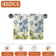 2/4/48pcs Blue & Yellow Floral Lemon Pattern Printed Kitchen Towels - Ultra Soft, Highly Absorbent Polyester Dish & Hand Towels, Perfect For Holiday Decor, Kitchen Decor, Party Decor - Multicolor - View 13
