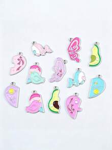 20pcs Minimalist Alloy Oil-Drip Best Friend Necklace Pendant Heart Couple Pendant DIY Necklace Keychain Accessories - Random 20pcs - View 5