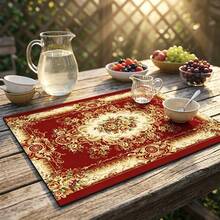 1pc Dish Drying Mat, Coffee Machine Mat, Burgundy European Classical Floral Peony Pattern With Luxury Scroll Border, Multi-Purpose Drainage Mat, Home Gift, Tabletop Decor - XYLSD-649 - View 6