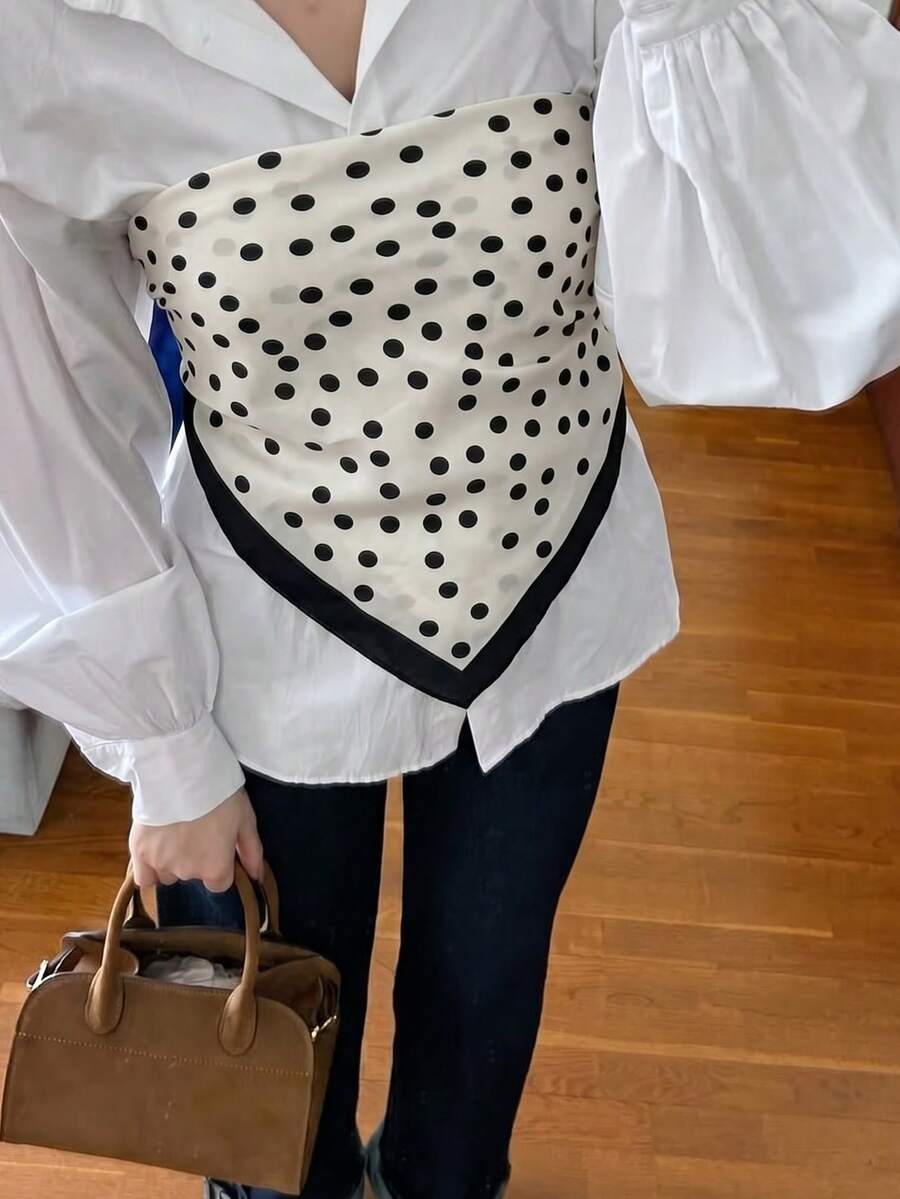 1件 2026 極簡波點印花春季頭巾，女士多功能腰帶配件，時尚頭帶與頭飾圍巾