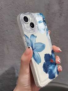 1 buah Casing Ponsel Transparan Minimalis Motif Bunga Sederhana dengan 3 Bunga Biru, Kompatibel dengan Apple 16 Pro Max, 17/16/15/14 Plus/13/12/11, dan Series. - MultiWarna - View 2