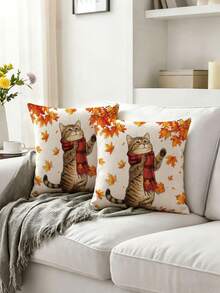 2 buah Sarung Bantal Kucing Lucu untuk Dekorasi Rumah, Berbagai Ukuran, Cocok untuk Dekorasi Rumah Gaya Pedesaan, Sarung Bantal Kamar Tidur, Sarung Bantal Sofa Ruang Tamu (Isi Bantal Tidak Termasuk) - MultiWarna - View 5
