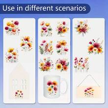 4pcs/Set Watercolor Meadow Boho Flowers Theme Pattern UV Transfer - For Crafts, Mugs, Laptops & Water Bottles, Self-Adhesive Plastic, Mug Decoration, Laptop, Holiday Decorations, Festive Designs, Highquality Prints, Durable - Multicolor - View 5