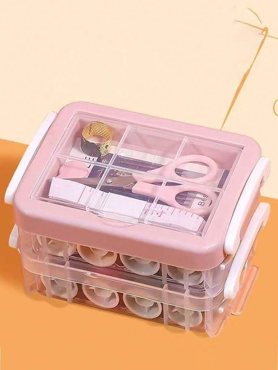 1/2 Set Sewing Kit, Home Sewing Repair Needle And Thread Bag, Portable Large 3-Layer Handmade Sewing Storage Box, Portable 3-Layer Sewing Bag With Transparent Storage Box For Fabric Organization - Conventional - View 1