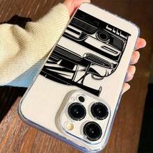 1pc Racing Pattern Black & Silver Phone Case Compatible With Apple Phones - Multicolor - View 3