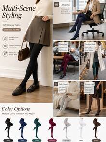Women's Soft Opaque Tights, Stretch Full Foot Pantyhose, One Size XS-XXL, Multi-Color Hosiery For Office, Casual & Date Looks - Multicolor - View 2