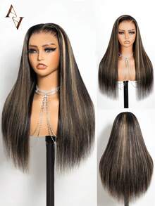 ARABELLA Farbverlauf Highlight 13x4 Lace Front Perücke mit glattem Haar aus 100% Echthaar, vorbleichte feine Knoten, atmungsaktive Kappe, 180% Dichte, 10-30 Zoll, vorgezupfte Haarlinie, geeignet für Frauen und Anfänger - Verschiedenfarbig - Übersicht 8