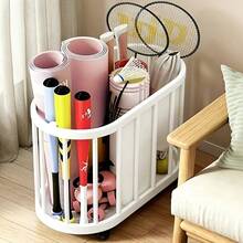 1pc Rolling Storage Bin With Smooth Wheels, Space-Saving Open Mesh Design, Suitable For Storing Yoga Mats, Rackets And Home Fitness Equipment, Bathroom Laundry Basket, Durable Plastic Structure, Back To School Storage Basket - Multicolor - View 7