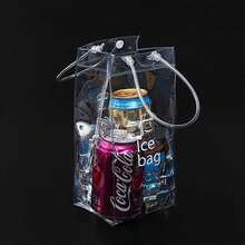 1/2/3/Pcs PVC Portable Handbag Ice Bag, Transparent Ice Bucket, Portable Ice Bag Handle, Portable Wine Cooler Bag With Handle, Transparent PVC Wine Gift Bag, Suitable For Wedding Parties, Can Hold Champagne, Beer, White Wine - Multi-color Transparent - View 3