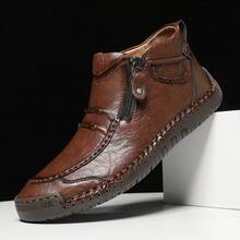 Men's Plus Size Outdoor Casual Shoes Flat Hand-Stitched Zipper  Boots Short Ankle Boots - 828 Black - View 8