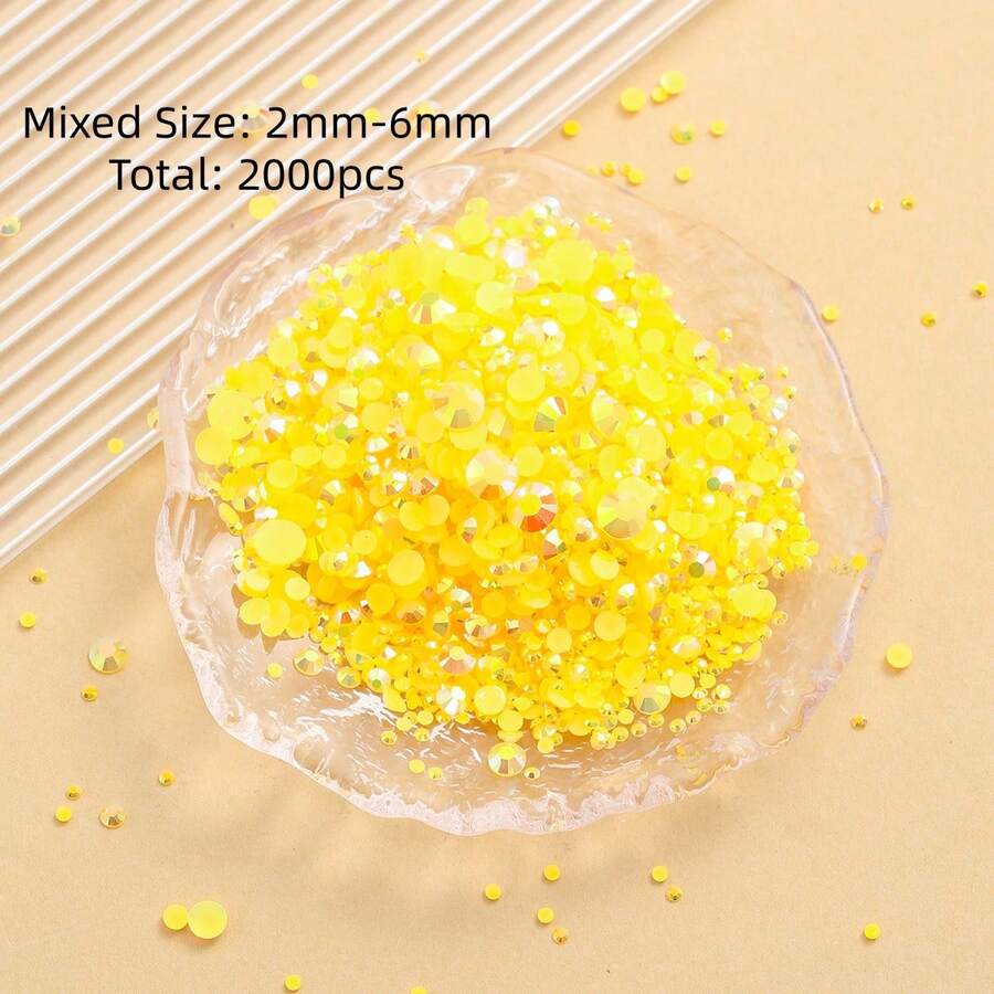2MM-6MM 混合尺寸 2000顆/包 圓形平底樹脂水鑽,軟糖色 AB色 閃亮亮片 DIY 寶石,背膠珠飾,適用於衣服、包包、鞋子、馬克杯、瓶子、保溫杯、手機、DIY 配件 - 桔黃64 - 查看 1