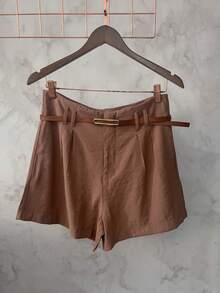 Shorts Marrant With Belt And Pocket, High Waist - 卡布奇諾 - 查看 3