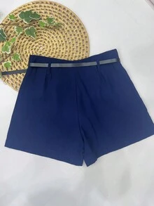 Shorts Marrant With Belt And Pocket, High Waist - 藏蓝色 - 查看 3