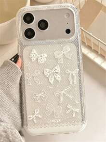 Fashionable Minimalist Cute Lace Bow Pattern Phone Case, Compatible With IPhone 17 Pro Max 17 Pro 17 16 Pro Max 15 14 13 12 Pro Max, Lens Protection Back Cover - White - View 1