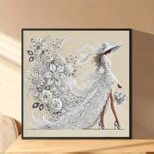 White Flower Elegant Women Theme Diamond Painting Set | Partial Asymmetrical Diamond Inlay, Acrylic Material, 30cm X 30cm, Suitable For Living Room, Bedroom, Study Home Decor, Ideal Handmade Gift - View 3