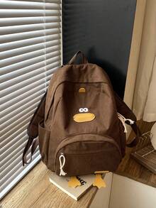 2026 New High-Cost-Performance Student Backpack, Canvas & Corduroy Minimalist Large Capacity Duck Pattern Middle School Student Bag - Coffee - View 5