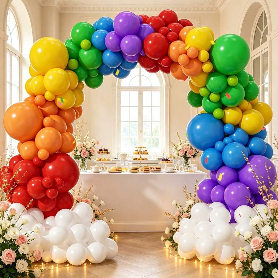 113pcs Rainbow Balloon Arch Set, Suitable For Decorating Boys' And Girls' Baby Shower, Children's Birthday Party, After-School Gathering And Graduation Ceremony. - 113pcs - View 1