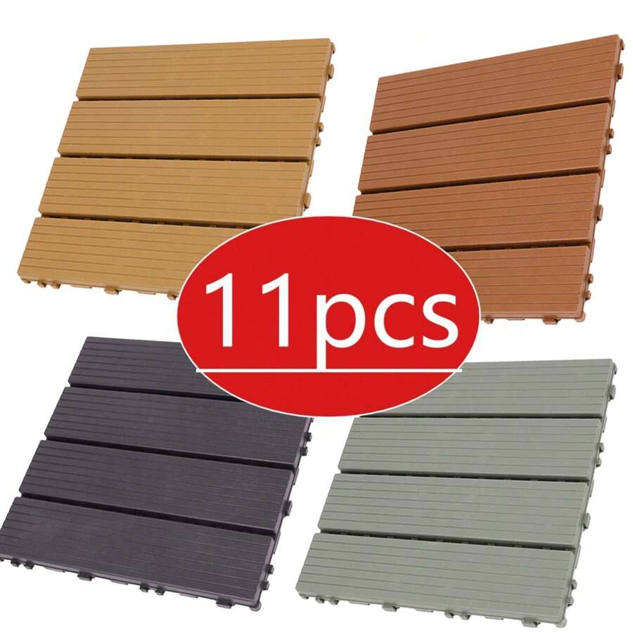 Weatherproof Interlocking Plastic Deck Tiles, Square DIY Modular Patio Flooring Waterproof Drainage Floor Tiles For Balcony, Terrace, Porch, Poolside & Garden