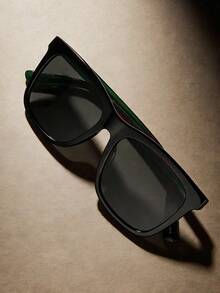 GUCCI Men's GG0057SK-002 Square Sunglasses, Acetate Frame With Webbing Detail, Green Lenses 100% UV Protection GG0057SK-002 - Black - View 3